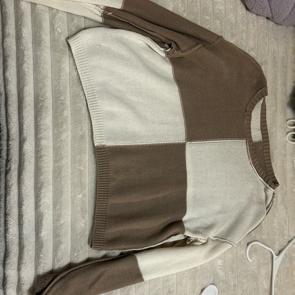 Brown and Cream Colorblock Sweater